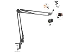 LENTOK Overhead Tripod Mount for Camera Webcam Ring Light, Flexible Over Head Arm for iPhone with Phone Holder and Ball Head, Table Stand Accessory for Phone Video Recording Live Stream