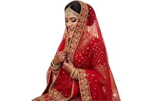 Navti Creations Women's Bridal Net Dupatta (2.25m) with Embroidery Border & 4side Moti Lace