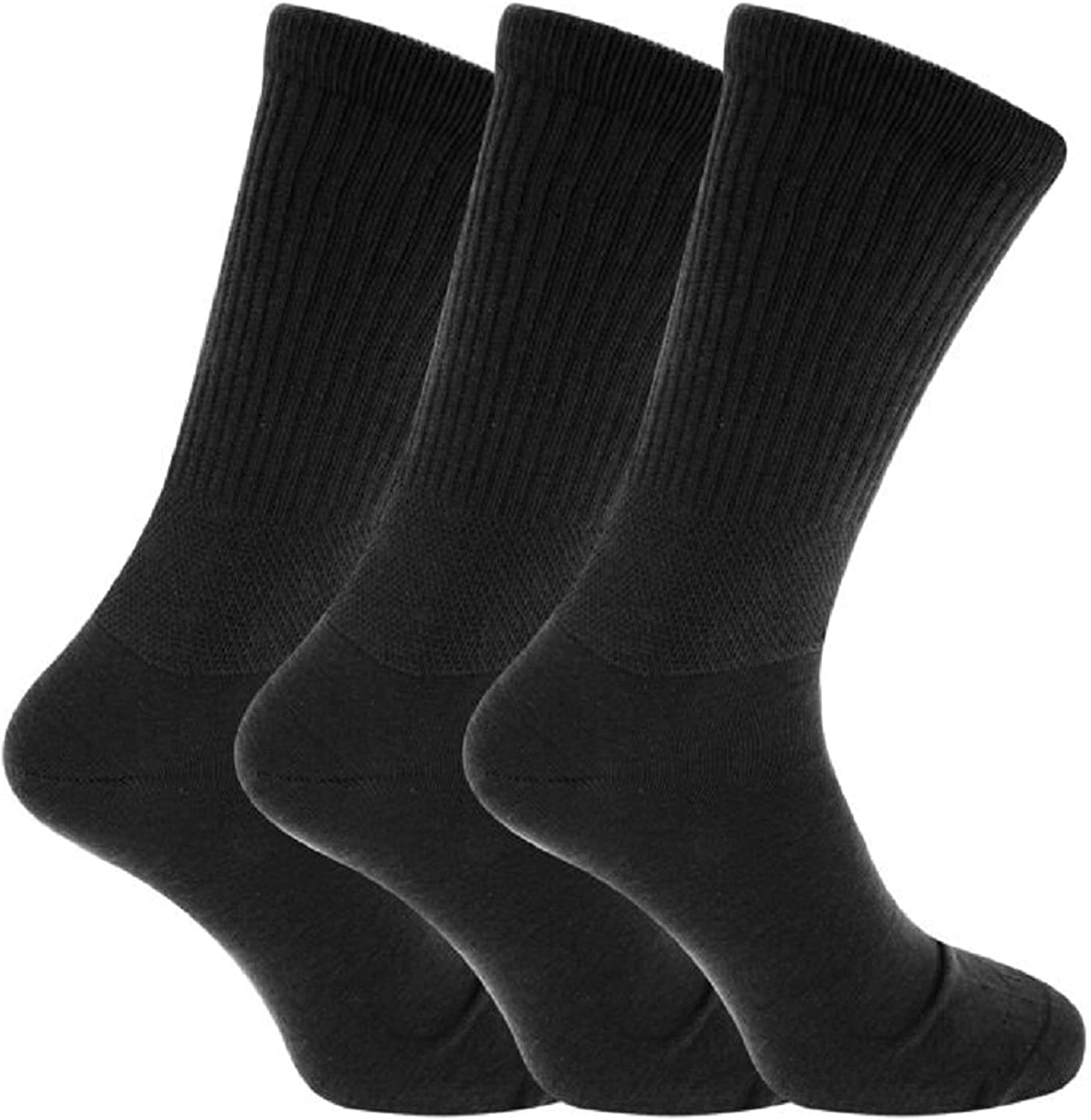 3 Pairs Mens Extra Wide Non Elastic Diabetic Socks for Swollen Legs Comfort Fit Soft Top Gentle Grip Five Colours Size 6-11 (Black)