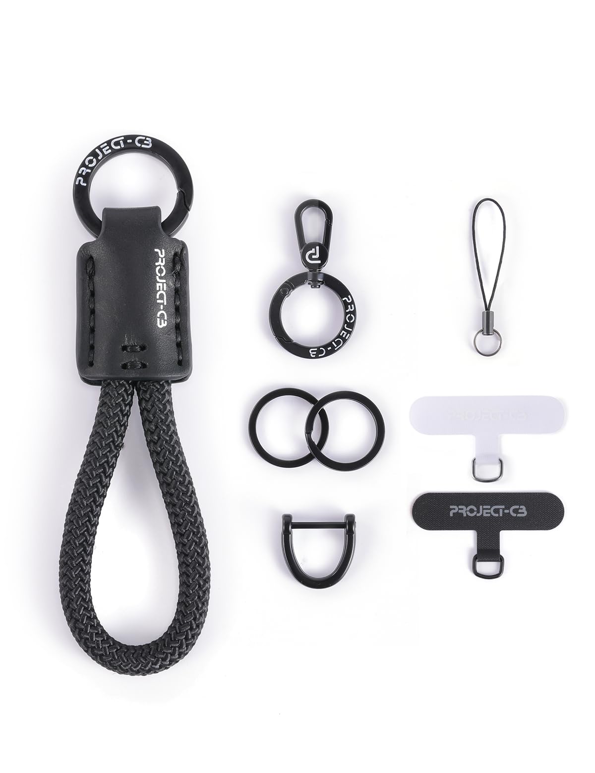 project-cb Phone Finger Ring Strap 1,Tether Tab 2,Phone Lanyard,Key Chain,Phone Accessories(Black-B)