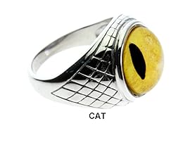 Steel Dragon Men's Cat Glass Eye Ring with an