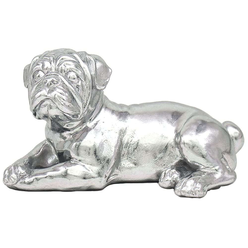 Lesser & Pavey Silver Art Pug Lying Designed Ornament | Home Decor Animal Ornaments For All Homes or Offices | Decorative Home Accessories For All Types of Homes
