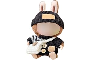 GRILLGAUGE Clothes for Labubu, Clothes Set for Labubu Doll, Crochet 3 Piece Set Hat Clothes Backpack for LABUBU, Stylish Adorable Dolls Clothes Accessories (No Doll) (Black)