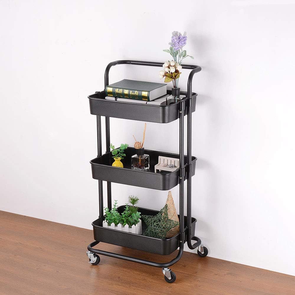 Chi Mercantile Multipurpose Organizer Hair Salon Nail Spa Rolling Utility Trolley Storage Cart with 3 Shelves Workstation (Black): Health & Personal Care