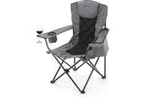 ARROWHEAD OUTDOOR Portable Deluxe Folding Camp Quad Chair w/Headrest, Glass & Cup Holders, Armest 6-can Cooler, Heavy Duty Carry Bag, 550 lbs Weight Capacity