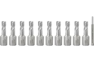 Accusize Industrial Tools 7/16 inch x 1 inch Cutting Depth H.S.S. Annular Cutter with 1 Pc Pilot Pin, Including 10 Pcs Cutter