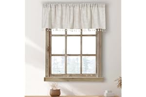 OINDEC 2 Pack Boho Tassel Kitchen Valances for Windows Modern Farmhouse Cotton Linen Valance Curtains Topper Country Rustic Bathroom Small Window Treatment Bohemian Decor (55x15 inch, Natural)