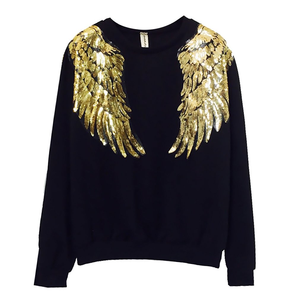 LoveInUSA Sequin Wings set, 2 PCS Sequins Patches Gold Angel Wings  Wing Applique Iron On Wings Chanel Patches for Clothes Jackets Jeans Dress Hat DIY Accessory