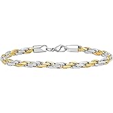 Men’s Two-Tone Gold-Plated Stainless Steel 5mm Rope Chain Bracelet, 8.5 Inch with Lobster Claw Clasp