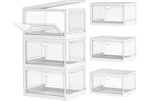 Kmiectse Clear Storage Bin with Lid 3 Pack 【Stackable & Sturdy】 Plastic Multifunctional Folding Storage Bins for Bedroom, Living Room, Study,Room, 23 QT Folding Box with Magnetic door