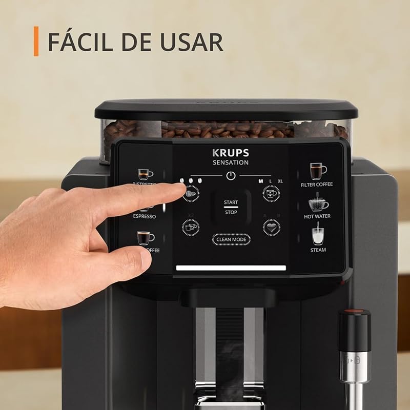 Cafeteira automática krups sensation c50 - potência 1450w, fácil utilização, 5 tipos de bebidas, 15 barras, fácil manutenção, alertas luminosos, fácil limpeza, configurações personalizadas, bocal de vapor, ea9108