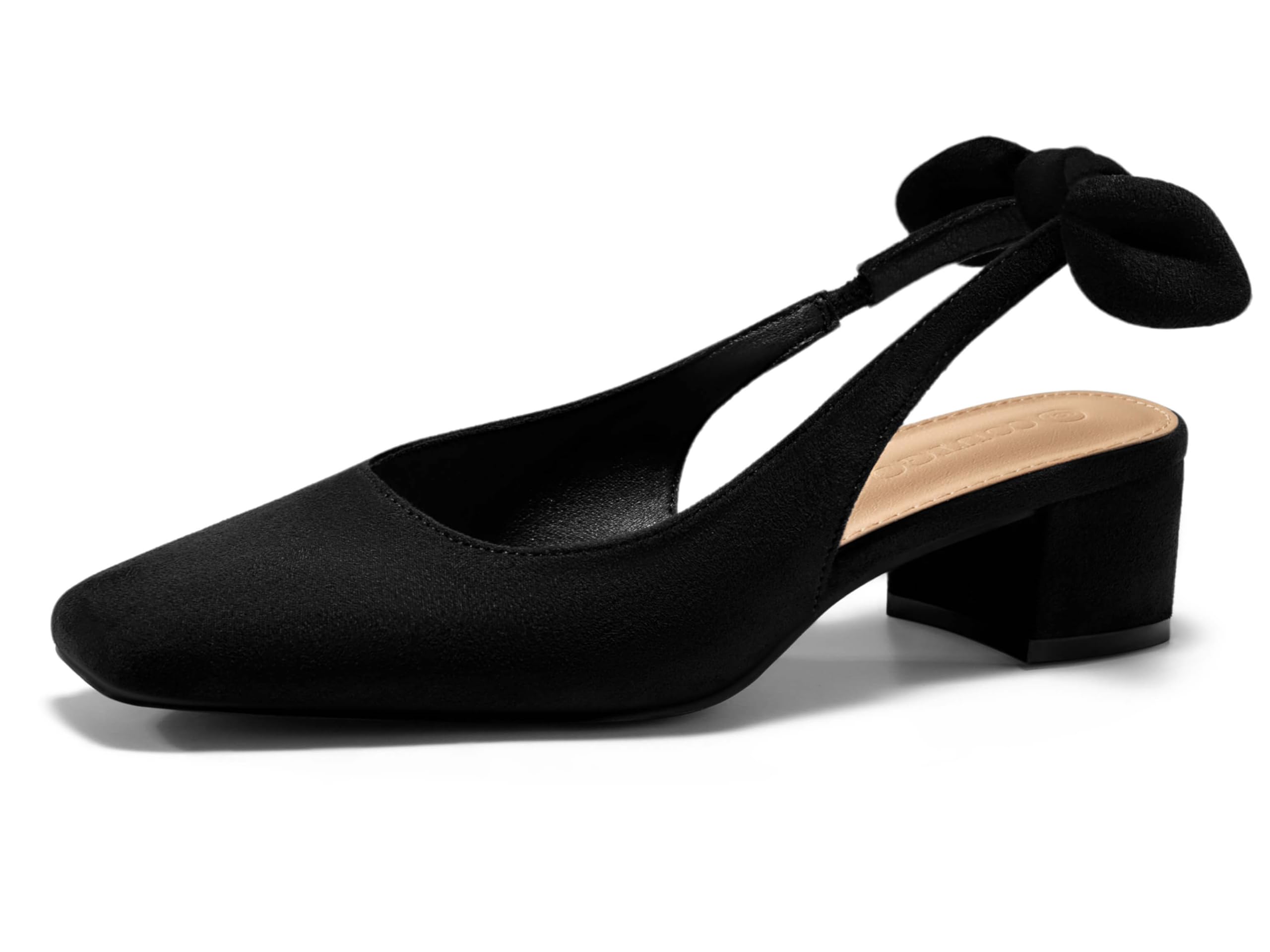 Photo 1 of Coutgo Womens Chunky Low Heels Bow Slingback Pumps Closed Square Toe Wedding Party Dress Shoes, Black, Size 6.5