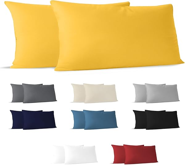 Dreamzie Kissenbezug 40 x 80 (Set mit 2) - 100% Jersey Baumwolle 150 g/qm Kissenbezüge -Gelb - Für Kissenbezug 40x80 - Kissenhülle - Resistent und Hypoallergen