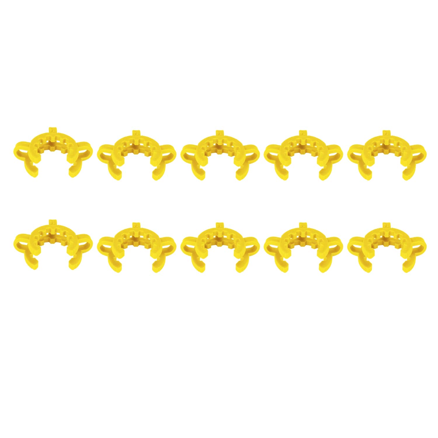 StonyLab Plastic Joint Clips, 10pcs 14mm Lab Keck Clamp #14 Keck Clips for 14/20 Joint Glass Standard Conical Interface Clip Ground Glass Joint Lab Accessory, Yellow