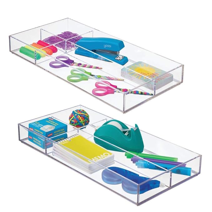 mDesign Plastic Divided Drawer Organizer for Home Office, Desk Drawer
