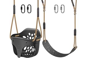 SELEWARE Toddler Swing Set Accessories High Back Full Bucket Swing Seats w/Adjustable Rope and 4 Locking Carabiners, Cute Elephant Shape Design 600LB Capacity (2 Pack)