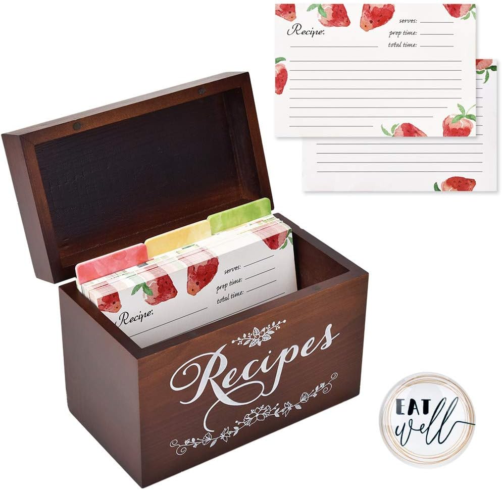 Vintage Wood Recipe Box with Cards and Dividers 4x6 Recipe