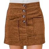 Susupeng Women High Waist Soft Faux Suede Button Down Skirt Slim Back Zip Side Pocket Mini Skirts