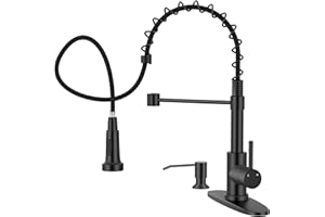 Arofa Kitchen Faucet with Soap Dispenser, Stainless Steel Kitchen Sink Faucets with Pull-Down Sprayer 2 Mode, Single Handle Modern Spring Faucet for 1 or 3 Hole, Matte Black RV & Bar Faucets