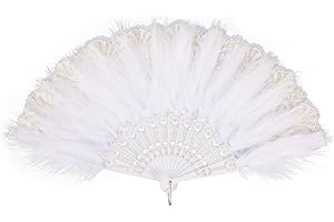 MWOOT Marabou Feather Fan, 1920s Embroidered Flower Handheld Feather Fan, Roaring 20s Vintage Style Flapper Hand Fan for Cost