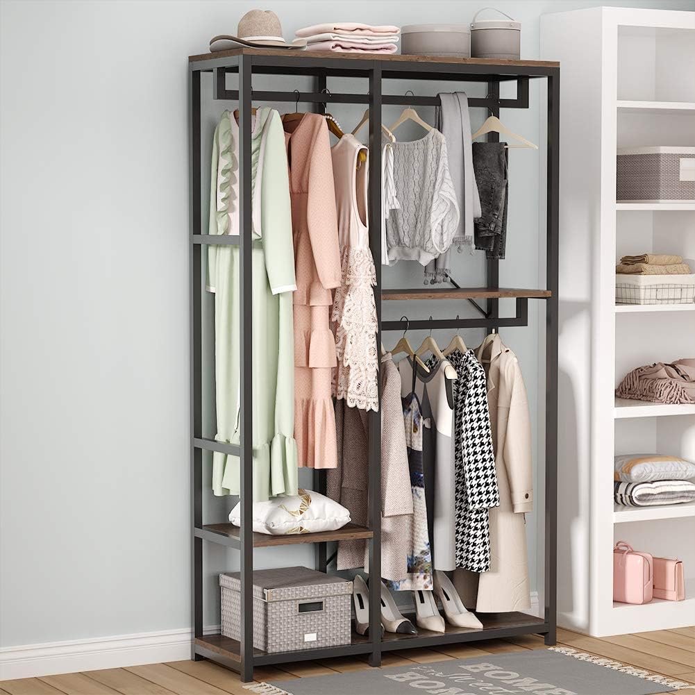 Wood Free Standing Hanging Double Rod Closet Organizer ...