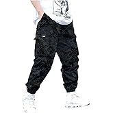 WDIRARA Boy's Camo Cargo Pants Elastic Waist Workout Jogger Pants with Flap Pockets