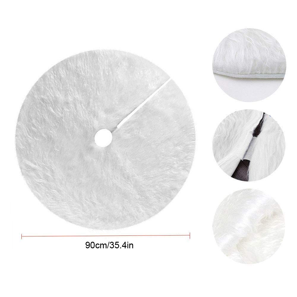 AMAUK Christmas Tree Skirt, 36 Inches White Faux Fur Tree Skirt Ornaments, Double Layer Design Merry Christmas Year Party Holiday Home Decorations