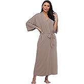 Women's Modal Kimono Robe Long Knit Bathrobe Sexy V-Neck Nightgown Lightweight Sleepwear