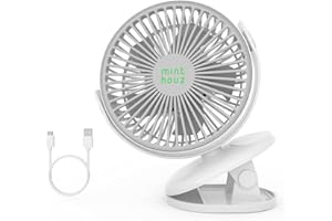 Minthouz Clip on Fan, 4000mAh Portable Fan Rechargeable Battery Operated Fan, Upgraded Quieter & Stronger Wind Personal Fan, 4 Speeds Desk Fan with Clamp,Mini Fan for Baby Stroller Bedroom Home Office