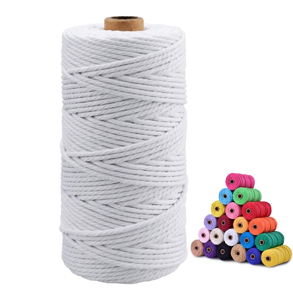 jijAcraft 3MM White Macrame Cord, 100M Cotton String Twine for Crafts, Graden String Cotton Rope for DIY Crafts Wall Hanging Plant Hanger Knitting Bundling Wrapping