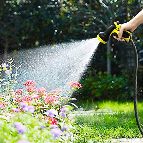Caferria Garden Hose Expandable Water Hose 75ft Lightweight 3/4" Solid Brass Fittings Extra Strength Fabric Triple Latex Core Flexible Hose with 9 Mode Spray Nozzle for Lawn Plants Car Washing (Black)