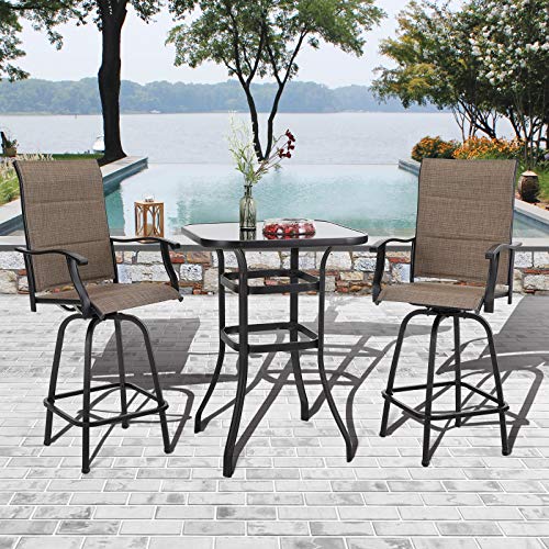 PHIVILLA Outdoor Swivel Bar Stools Set of 3 Bar Height Patio Bistro Set Outdoor Furniture Garden ...