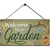 Rustic Garden Signs Vintage Welcome to My Garden Hanging Plaque Moms Dads Herb Plants Welcome Signs by 6''x11.5''