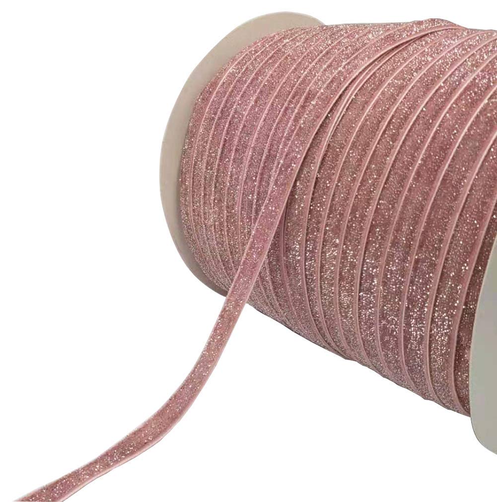 10 Yard Velvet Ribbon Spool, Inlaid with Silver Polyester (Pink, 3/8")