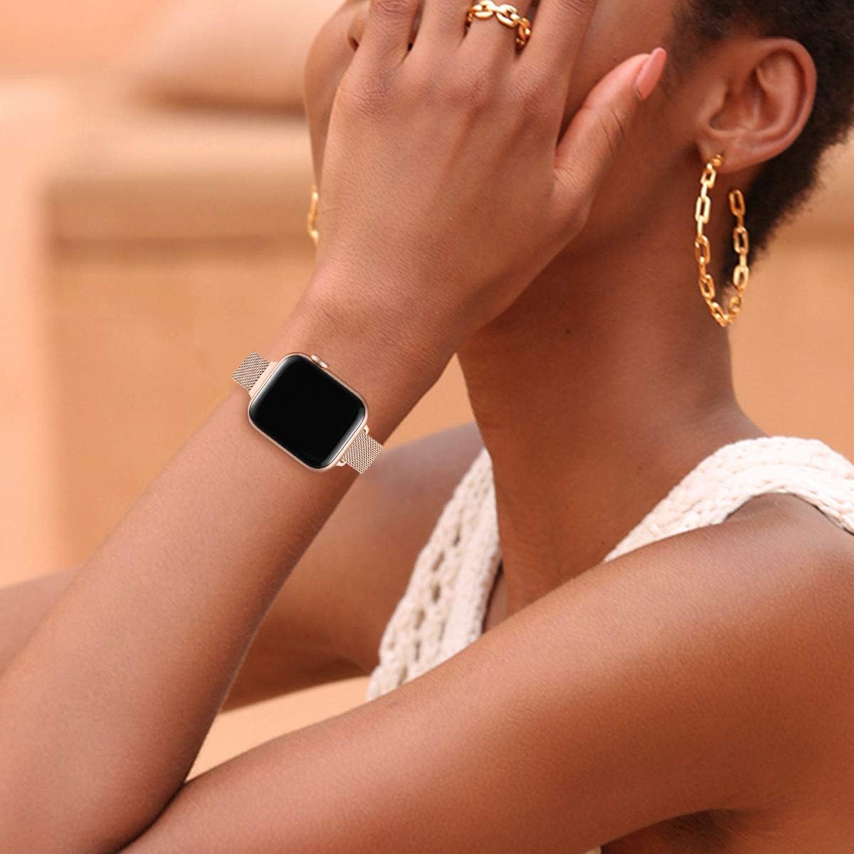 ZXCASD Slim Watch Band Compatible with Apple Watch Band 38mm 40mm 42mm 44mm for Women Girls, Stainless Steel Mesh Strap Replacement for iWatch SE iwatch Series 6/5/4/3/2/1 (Rose Gold, 38mm 40mm)