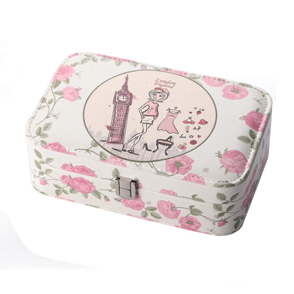 LKMY Exquisite Faux Leather Travel Jewellery Box, Jewelry Case Gift for Women Girls’ Rings Earrings Necklace with Mirror (Dabenzhong)