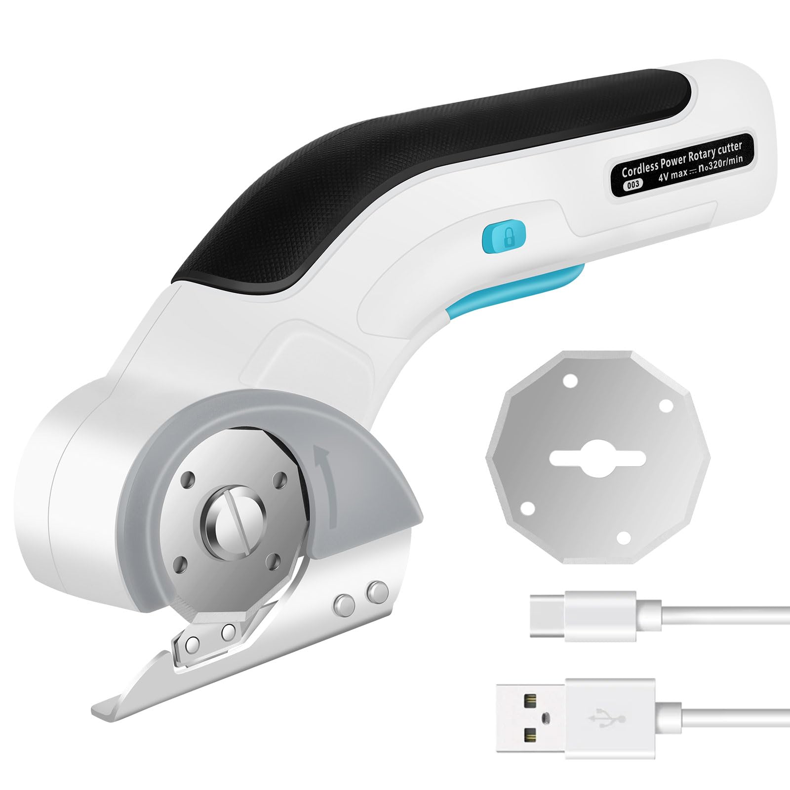 LabTEC Cardboard Cutter 3.6V Cordless Electric Scissors with 2 Cutting Blades and Safety Lock, Rotary Cutter for Cutting Cardboard Leather Carpet Potted Plant, Box