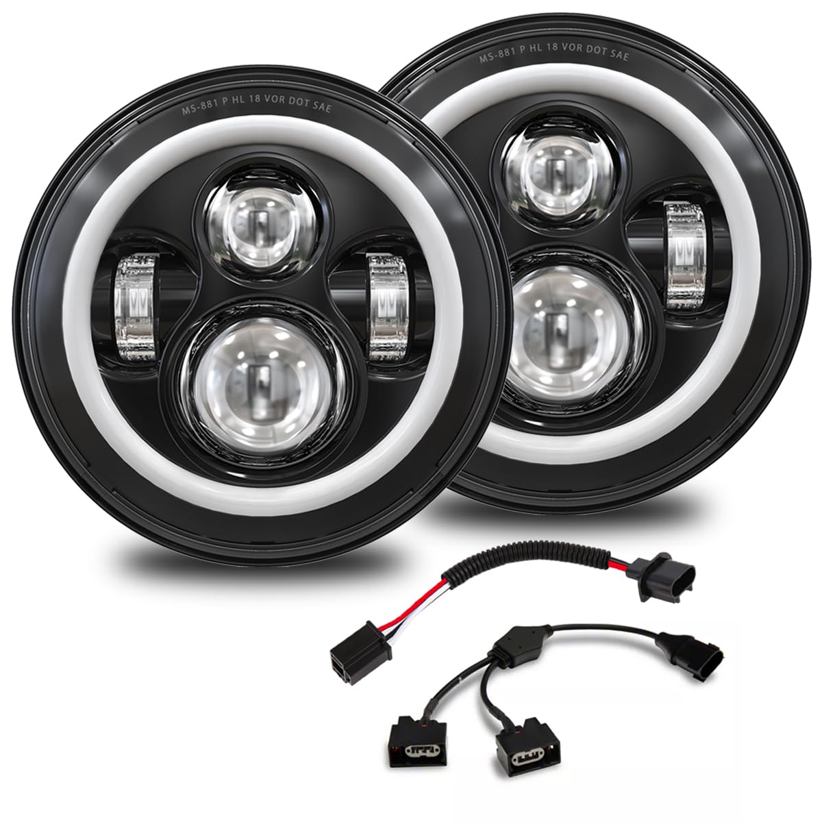 Photo 1 of GXENOGO 7 Inch Round LED Halo Headlights with Switchback Adapter for Amber Turn Signal White DRL Compatible with 2007-2017 Jeep Wrangler JK JKU- Black