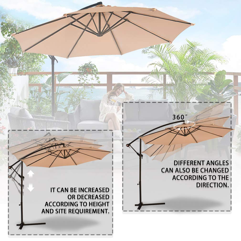 Mr Direct Patio Umbrella Offset 10 Hanging Umbrella Outdoor Market Umbrella D10 Tan Patio Lawn Garden Patio Furniture Accessories