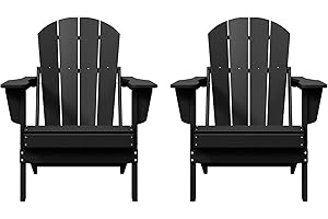 WO WESTIN OUTDOOR Westin Outdoors Laguna WO Home Furniture Adirondack Chair 2 PCS Set Outdoor Folding Patio Chair for Bon Fire Pit Garden Lawn Backyard Lounging Relaxing (Black)