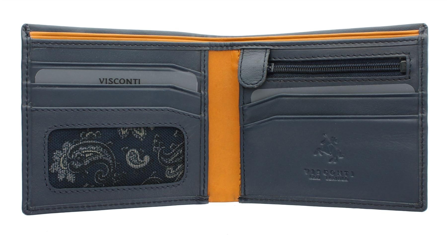 VISCONTI Parma Collection Pablo Two Tone Gents Leather Bi-Fold Wallet RFID Blocking PM101 Blue/Mustard
