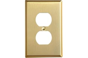 Rio Salto BRASS Metal Gold Outlet Cover or Light Switch Cover Wall Plate MIDSIZE Corrosion Resistant Single Duplex Receptacle Wallplate Covers 1 Gang Single Gang 4.92" x 3.15" Duplex 1-Pack
