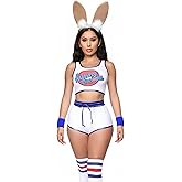 T TUNSTAND Halloween Bunny Costume Set for Women Space Movie Full Outfit with Shorts Headband Wristband Socks