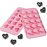 Webake Heart Molds Silicone Chocolate Candy Molds, 15 Cavity Mini Heart Shaped Tray for Gummy, Jello, Fondant, Ice Cube, Crayon, Resin, Pack of 2 (Pink)