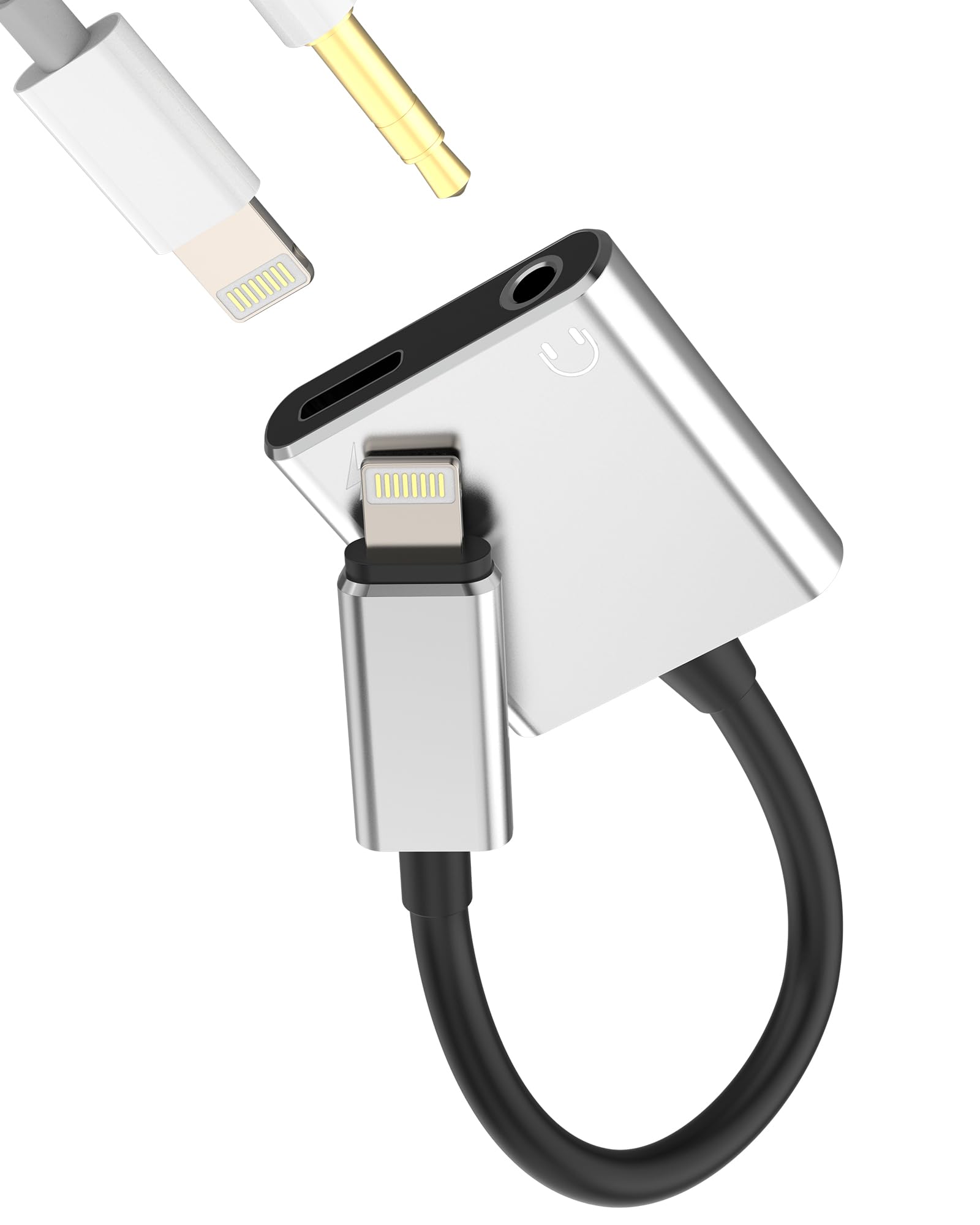 Lightning to 3.5mm Splitter 2in1 Charger Audio Cord for Apple MFI Certified Headphone Jack Dongle Cable AUX Adapter for iPhone 7 8 Plus 14 13 12 11 Pro Max for iPad Connector Music Earphone Converter