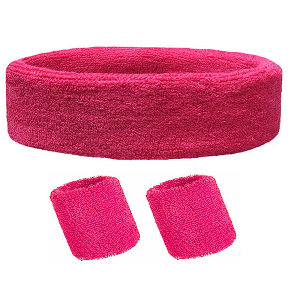 TRIXES 3PCS Pink Sweatband Set - Headband and Wristband Set for Exercise, Fancy Dress and More