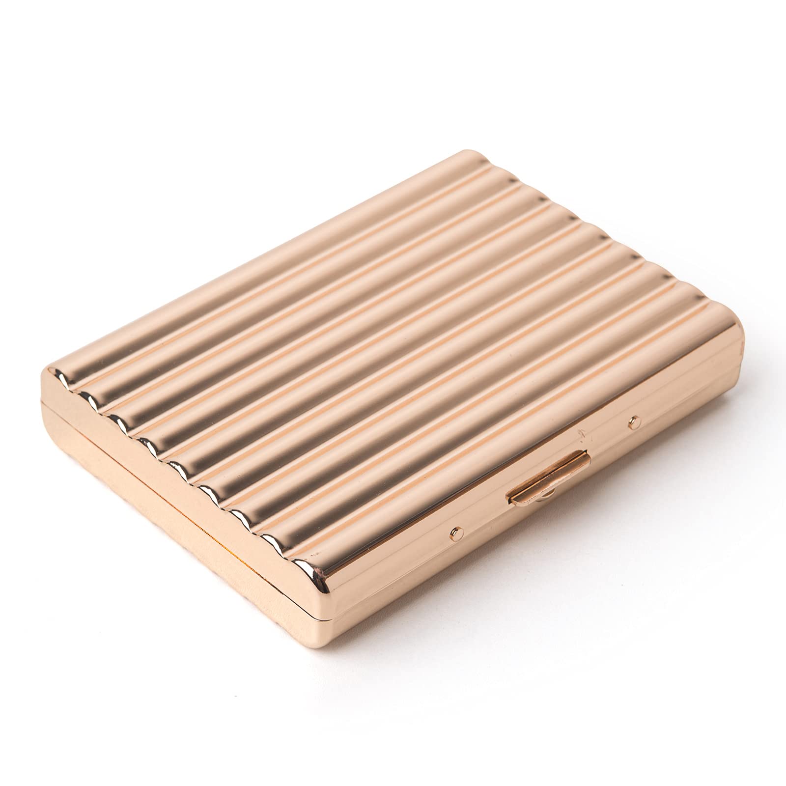 Men's and Women's Metal Cigarette Case - Double Sided Spring Clip Open Cigarette Case (Holds 18 100mm Cigarettes), Pocket Clip Credit Card Holder, Protect Secure Wallet (Gold)