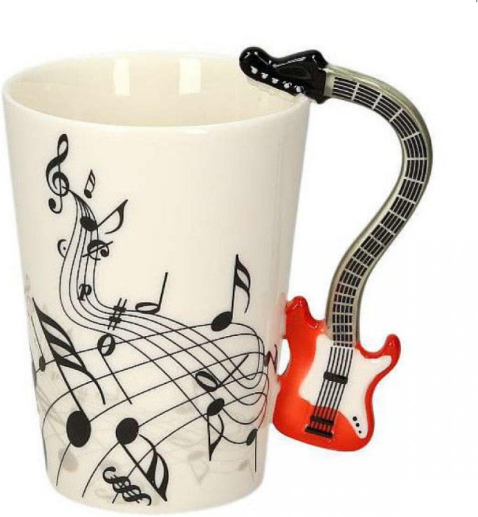 Ceramic Electric Guitar Handle Mug, Music Musical Notes Cup Tea Coffee Gift