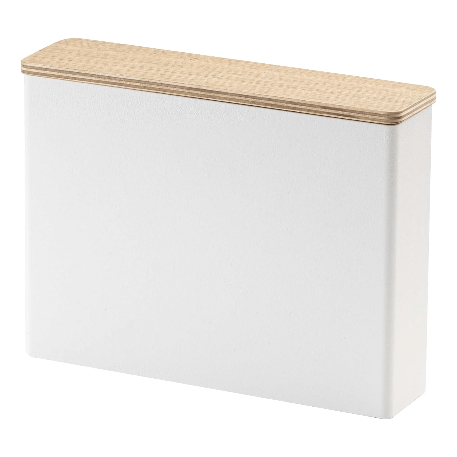 Yamazaki 3097 Tosca Coffee Paper Filter Case Large, White, Steel/Wood, Minimalist, 21 x 5 x 15.5 cm