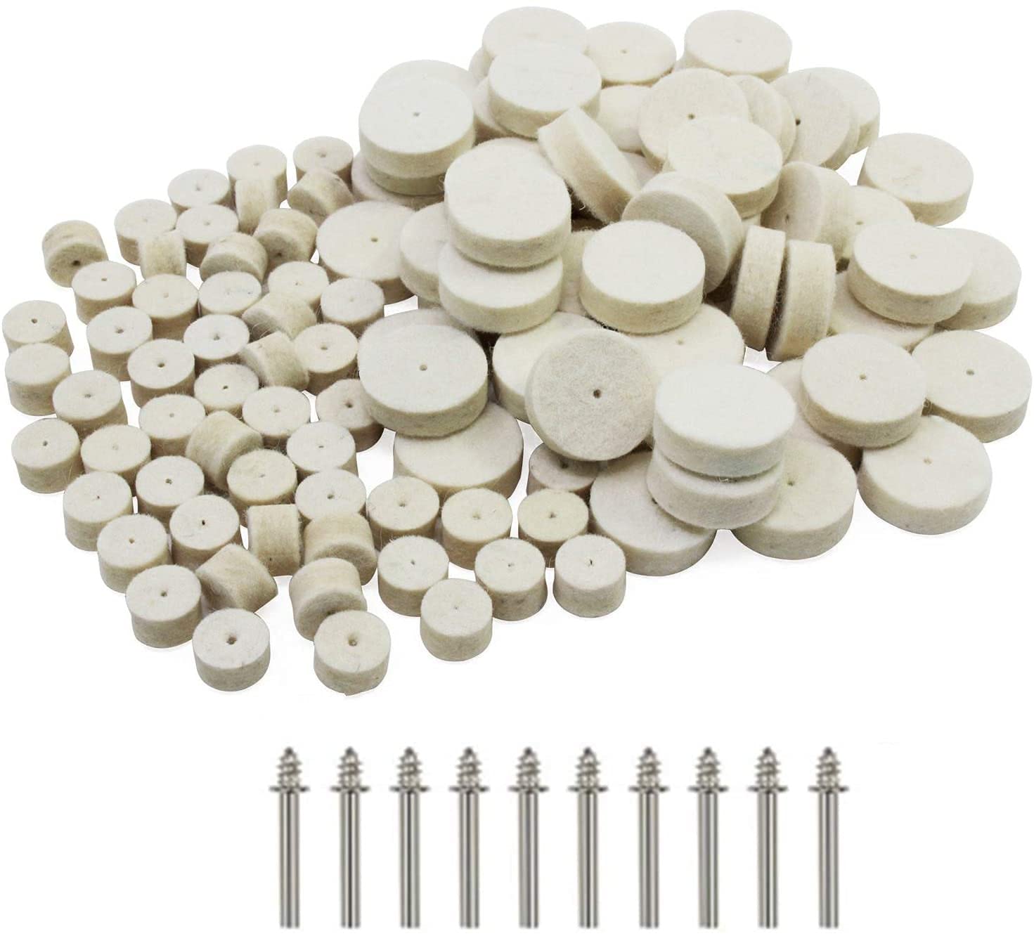 Wool Felt Polishing Pad,100 Pieces Buff Clean Wheels Multifunctional Felt Polishing Tools for Plastic Metal Jewelry(13mm 25mm)
